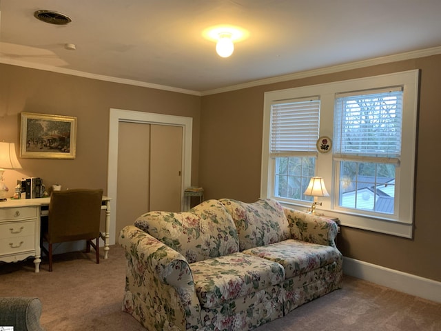 102 Highland Rd, Easley, SC 29640 - carpeted living room with healthy amount of natural light, ornamental molding, and a desk