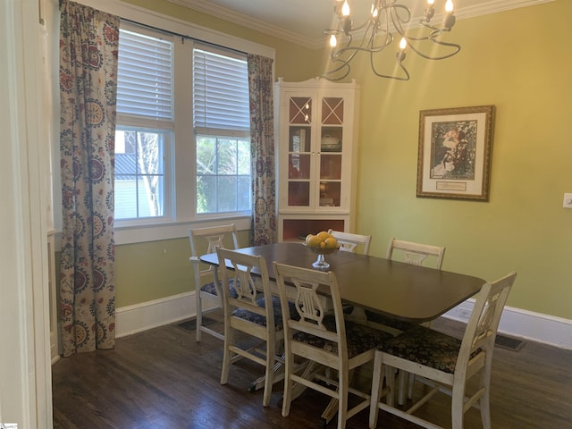 102 Highland Rd, Easley, SC 29640 - dining room featuring crown molding, dark wood-style flooring, and a chandelier