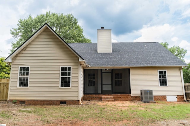 232 Silverbell Dr, Boiling Springs, SC 29316 - rear view of house with crawl space, a chimney, a sunroom, and a shingled roof