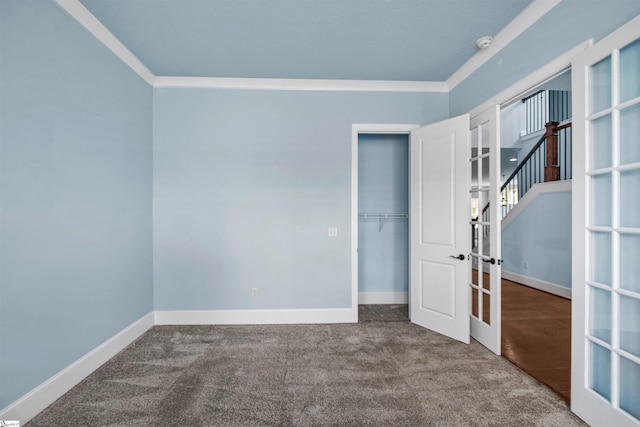 113 River Pines Trl, Greer, SC 29651 - unfurnished bedroom featuring carpet floors, crown molding, and french doors