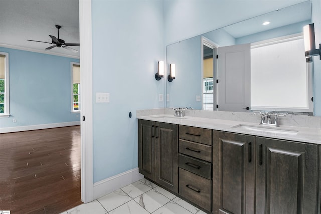 113 River Pines Trl, Greer, SC 29651 - full bathroom featuring ceiling fan, double vanity, and recessed lighting