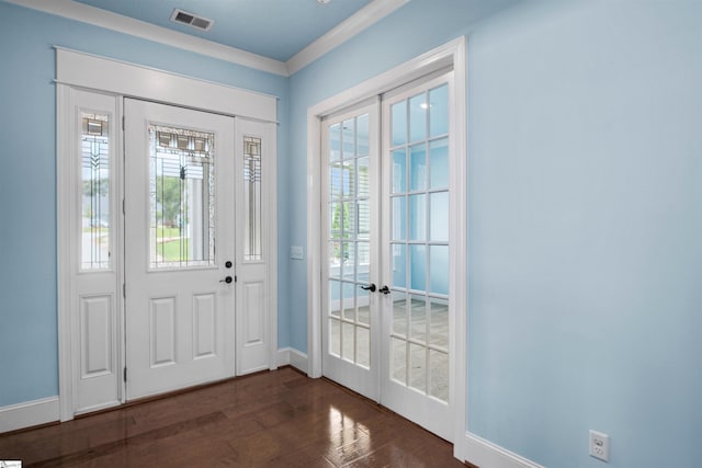 113 River Pines Trl, Greer, SC 29651 - entryway with french doors, dark wood-style flooring, plenty of natural light, and crown molding