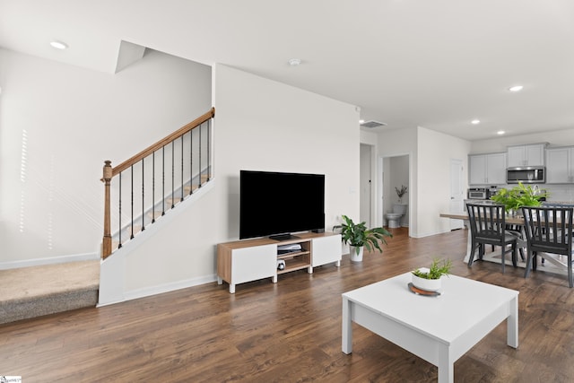 220 Emerald Creek Ave, Greer, SC 29651 - living area with stairway, recessed lighting, and dark wood-style flooring