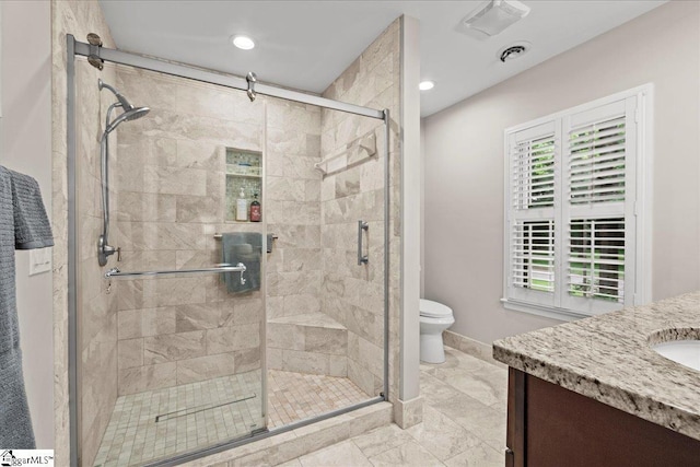 104 Shadowcreek Ct, Simpsonville, SC 29681 - full bathroom featuring vanity, a stall shower, and recessed lighting
