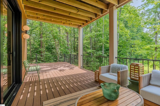 454 Enoree Rd, Travelers Rest, SC 29690 - wooden terrace featuring a forest view