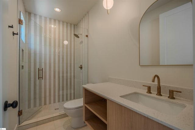 454 Enoree Rd, Travelers Rest, SC 29690 - bathroom with vanity, a shower stall, tile patterned floors, and recessed lighting