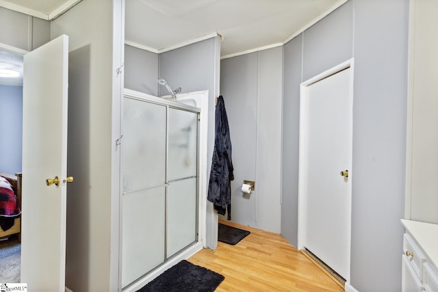 419-425 Chesapeake Trl, Pickens, SC 29671 - full bathroom featuring a shower stall, wood finished floors, and vanity