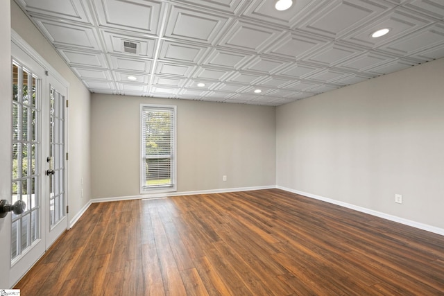 600 Packs Mountain Ridge Rd, Taylors, SC 29687 - empty room with dark wood-type flooring, an ornate ceiling, recessed lighting, and french doors