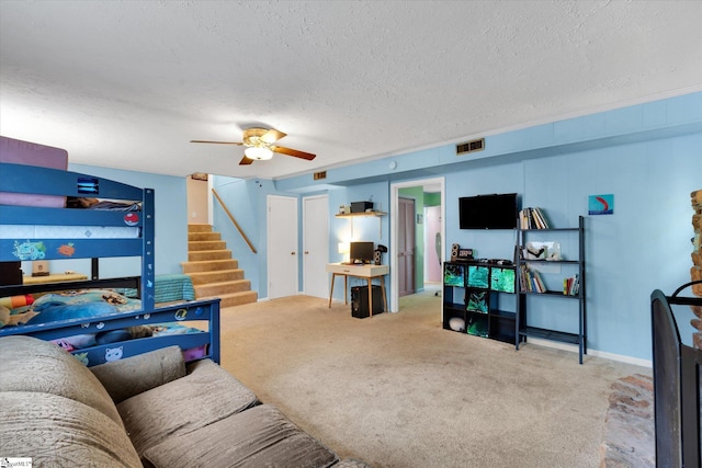 5 Nova St, Taylors, SC 29687 - carpeted living area featuring stairway, ceiling fan, and a textured ceiling