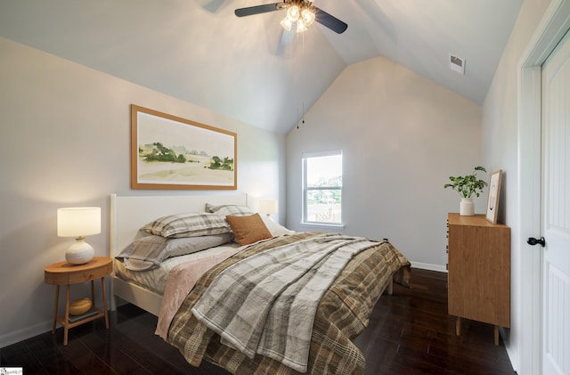 215 Wando Way, Greer, SC 29650 - bedroom with dark wood-style floors, lofted ceiling, and a ceiling fan