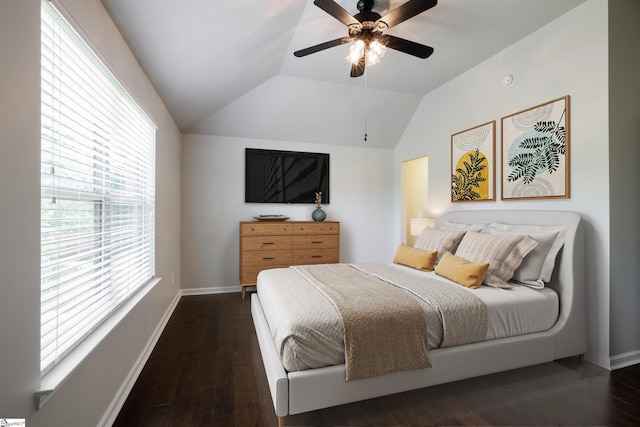 215 Wando Way, Greer, SC 29650 - bedroom featuring vaulted ceiling, dark wood-type flooring, and ceiling fan