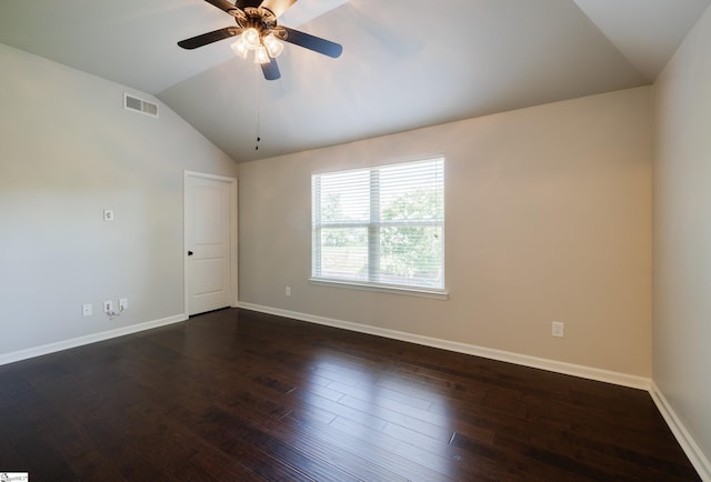 215 Wando Way, Greer, SC 29650 - unfurnished room featuring lofted ceiling, a ceiling fan, and dark wood-type flooring