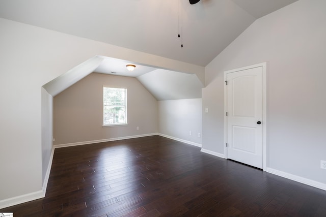 215 Wando Way, Greer, SC 29650 - additional living space with lofted ceiling, dark wood-style floors, and a ceiling fan