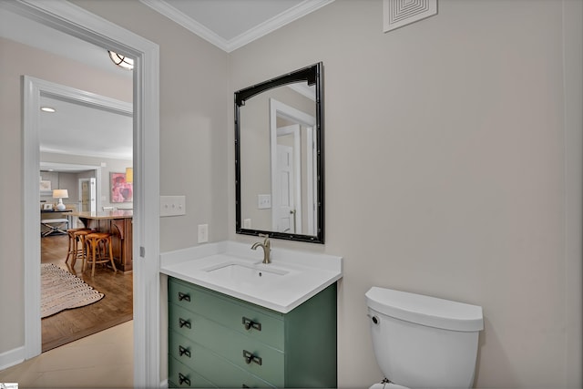 111 Brandon Way, Simpsonville, SC 29681 - bathroom featuring ornamental molding, vanity, and wood finished floors