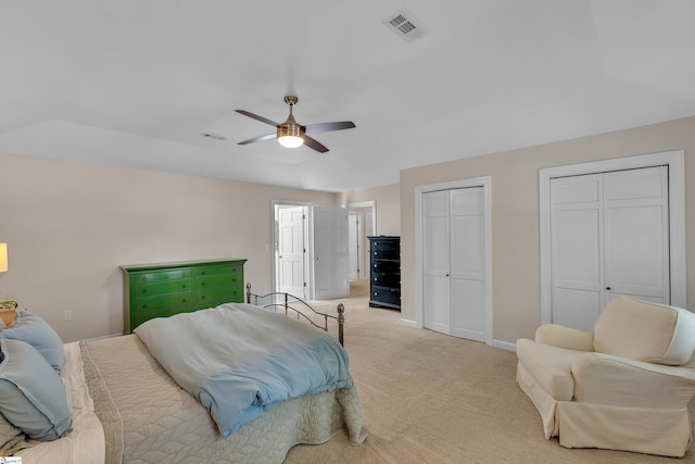 111 Brandon Way, Simpsonville, SC 29681 - bedroom with light colored carpet, two closets, and a ceiling fan