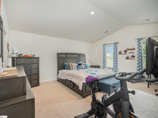 126 Blue Springs Way, Simpsonville, SC 29680 - bedroom with light carpet, lofted ceiling, and recessed lighting