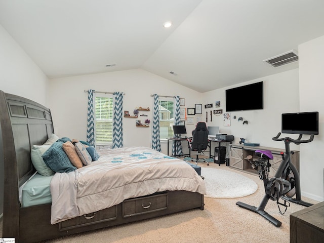 126 Blue Springs Way, Simpsonville, SC 29680 - bedroom featuring vaulted ceiling, carpet, and an office area