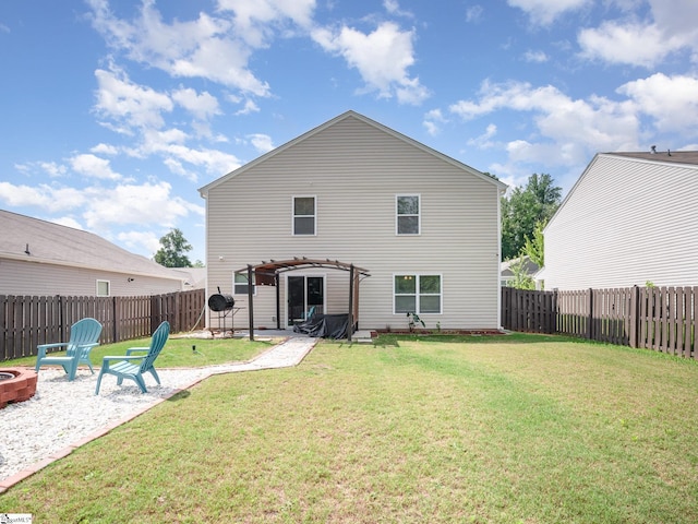 126 Blue Springs Way, Simpsonville, SC 29680 - rear view of house featuring an outdoor fire pit, a fenced backyard, a pergola, and a patio