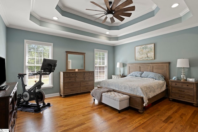 6 Mandarin Cir, Taylors, SC 29687 - bedroom with multiple windows, a tray ceiling, ornamental molding, wood finished floors, and recessed lighting