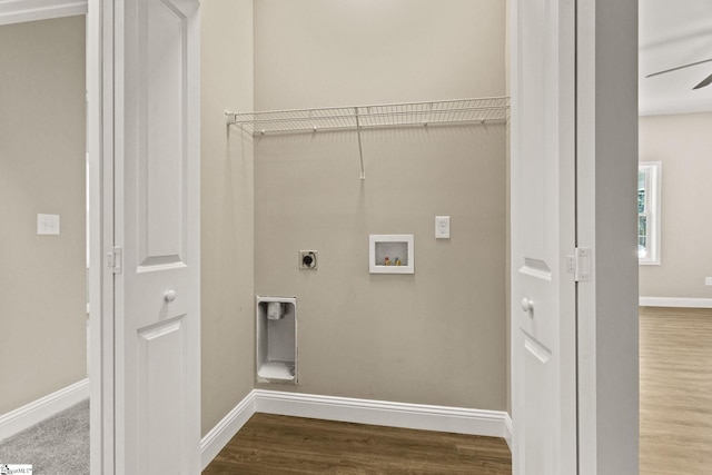 1231 Apalache St, Greer, SC 29651 - laundry area with hookup for an electric dryer, washer hookup, wood finished floors, and ceiling fan
