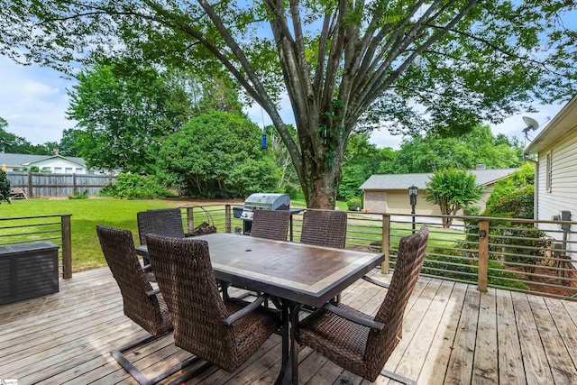 217 Devenger Rd, Greer, SC 29650 - wooden deck featuring area for grilling, outdoor dining space, and a fenced backyard