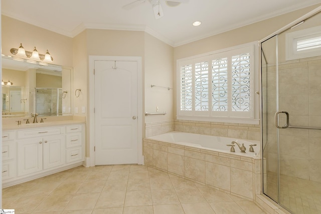 3 Henson Pl, Greer, SC 29650 - full bathroom featuring a bath, vanity, healthy amount of natural light, a shower stall, and crown molding