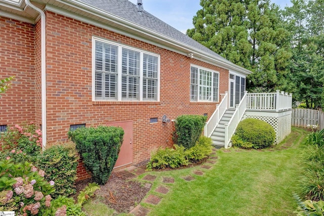 3 Henson Pl, Greer, SC 29650 - view of home's exterior with crawl space, brick siding, stairway, and a deck