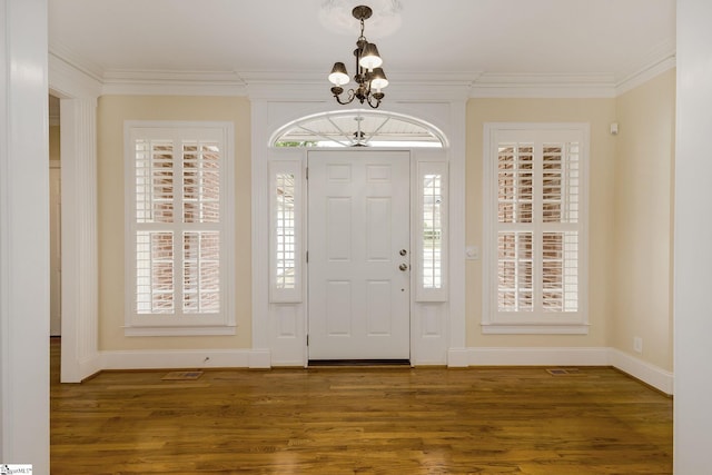 3 Henson Pl, Greer, SC 29650 - entrance foyer featuring a chandelier, wood finished floors, crown molding, and healthy amount of natural light