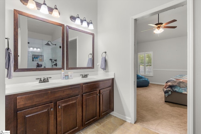 505 E Czardas Way, Woodruff, SC 29375 - bathroom with ensuite bathroom, double vanity, tiled shower, and ceiling fan