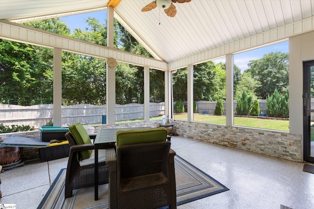 505 E Czardas Way, Woodruff, SC 29375 - sunroom featuring a ceiling fan, vaulted ceiling, and outdoor dining space