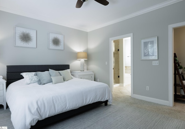 101 Stonewash Way, Greer, SC 29650 - bedroom featuring ornamental molding, connected bathroom, carpet floors, and ceiling fan