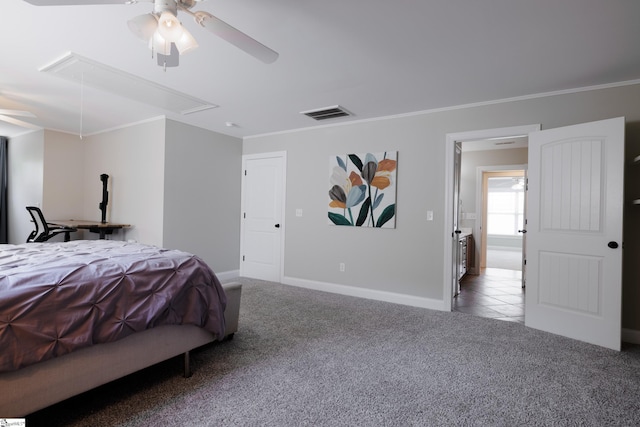 101 Stonewash Way, Greer, SC 29650 - carpeted bedroom with attic access, ornamental molding, and a ceiling fan