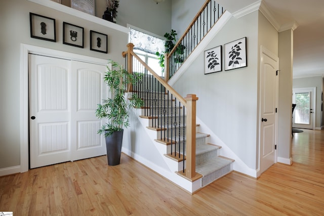 101 Stonewash Way, Greer, SC 29650 - foyer featuring wood finished floors, stairway, and ornamental molding