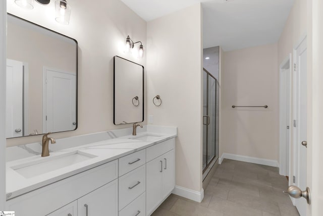 293 Pine Hills Rd, Woodruff, SC 29388 - full bath featuring double vanity, a shower stall, and tile patterned flooring