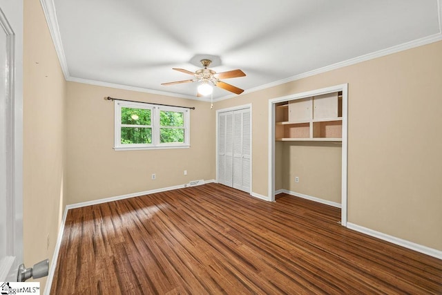 111 Bonwood Ave, Simpsonville, SC 29681 - unfurnished bedroom with crown molding, wood finished floors, and ceiling fan