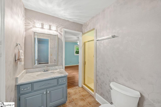 111 Bonwood Ave, Simpsonville, SC 29681 - bathroom featuring vanity, a stall shower, and tile patterned floors