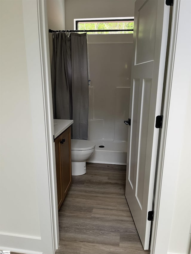 458A Bates Crossing Rd, Travelers Rest, SC 29690 - bathroom with vanity, a shower with shower curtain, and wood finished floors