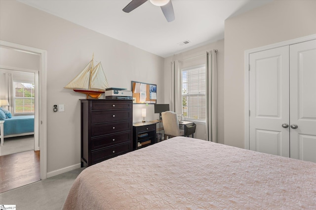 710 Westwood Rd, Lyman, SC 29365 - carpeted bedroom featuring radiator, a closet, and a ceiling fan