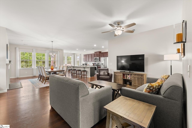 710 Westwood Rd, Lyman, SC 29365 - living room featuring ceiling fan, dark wood-style floors, and recessed lighting