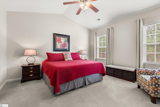 710 Westwood Rd, Lyman, SC 29365 - bedroom featuring vaulted ceiling, multiple windows, carpet floors, and a ceiling fan