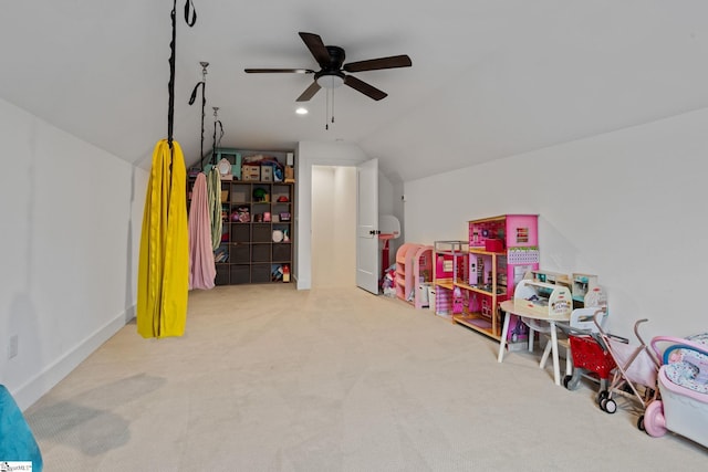 12 Beech Creek Ct, Greer, SC 29651 - game room with lofted ceiling, carpet floors, and a ceiling fan