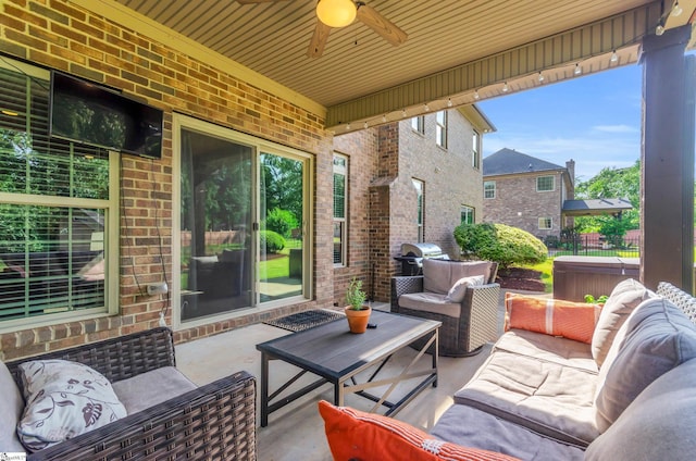 911 Devenger Rd, Greer, SC 29650 - view of patio with a hot tub, an outdoor hangout area, and a ceiling fan