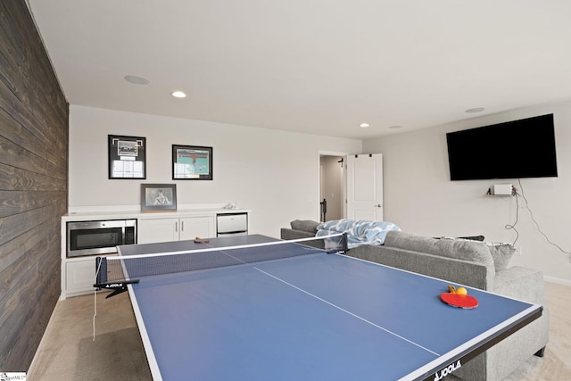 430 Cloverland Ln, Duncan, SC 29334 - playroom with light carpet, recessed lighting, and wood walls