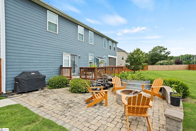 430 Cloverland Ln, Duncan, SC 29334 - view of patio featuring a fire pit, grilling area, and a wooden deck