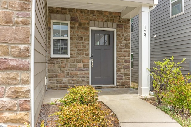 125 Magnolia St, Reidville, SC 29388 - doorway to property featuring stone siding and covered porch