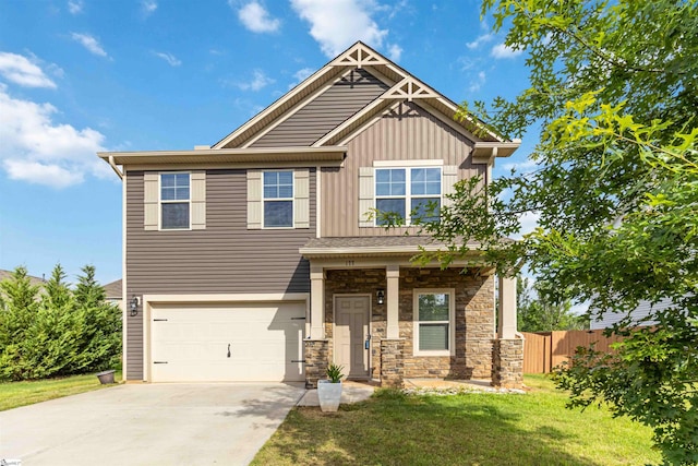 177 Viewmont Dr, Duncan, SC 29334 - craftsman inspired home with an attached garage, concrete driveway, stone siding, and board and batten siding