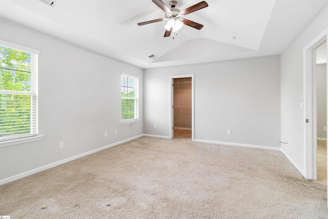 177 Viewmont Dr, Duncan, SC 29334 - unfurnished bedroom with light colored carpet, a walk in closet, lofted ceiling, ceiling fan, and a closet