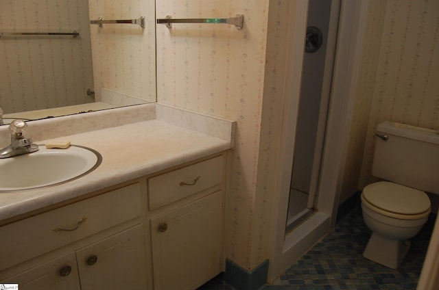 16 Heathwood Cir, Taylors, SC 29687 - full bath with vanity, a shower stall, wallpapered walls, and tile patterned floors