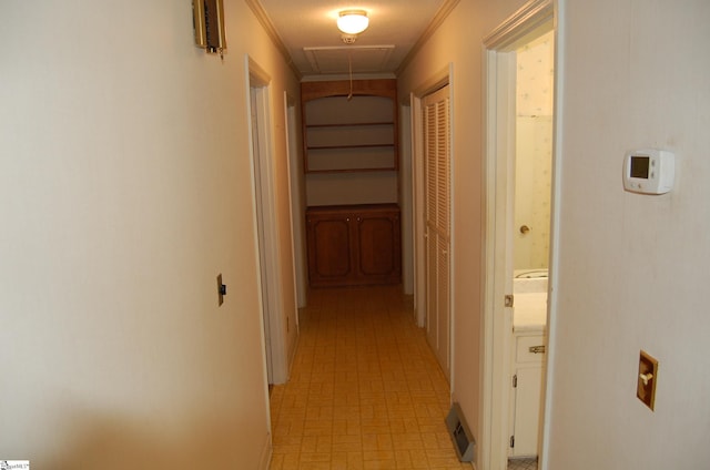 16 Heathwood Cir, Taylors, SC 29687 - hall featuring attic access, light floors, and crown molding