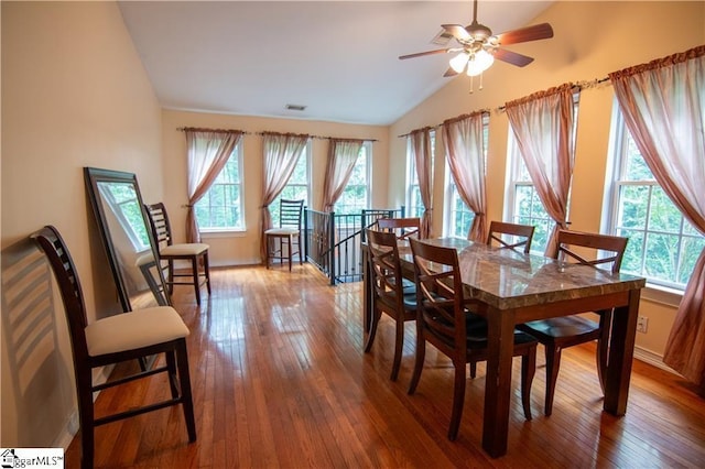 124 Grand Oak Dr, Pendleton, SC 29670 - dining room with lofted ceiling, plenty of natural light, hardwood / wood-style flooring, and ceiling fan